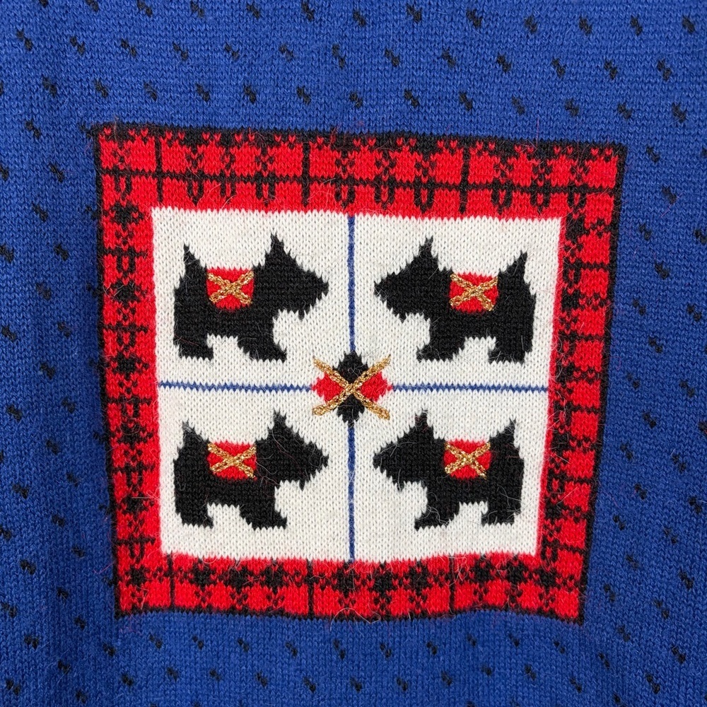Vintage Scottie Dog Sweater Small Blue Scottish Terrier Dog Novelty Graphic Knit - Picture 5 of 11